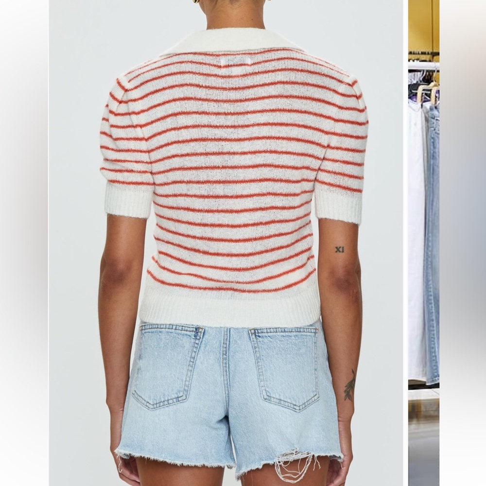 Pistola Billy Short Sleeve Striped Sweater in Poppy
